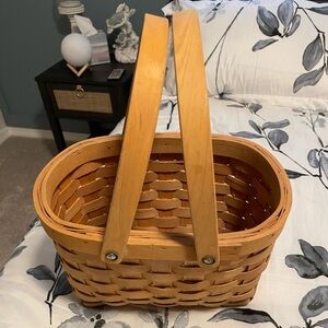 Charming Wood Woven Handled Market Basket Boho Easter